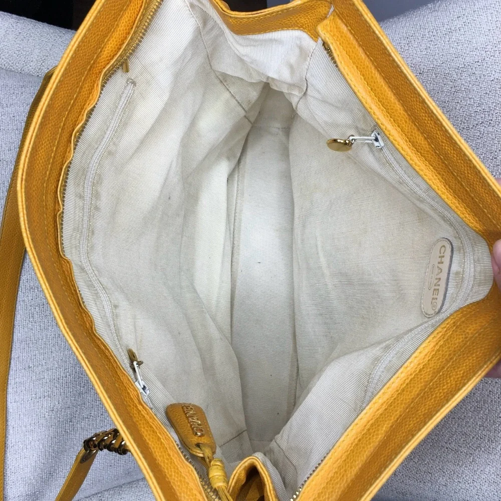 Authentic CHANEL large yellow caviar leather executive tote